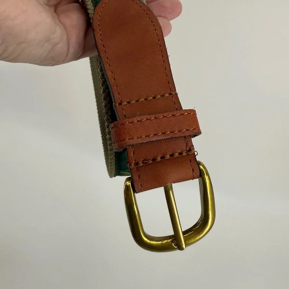 See Jays Mens Size 32 Leather Canvas Golf Club Belt Brass Buckle‎ Green Brown